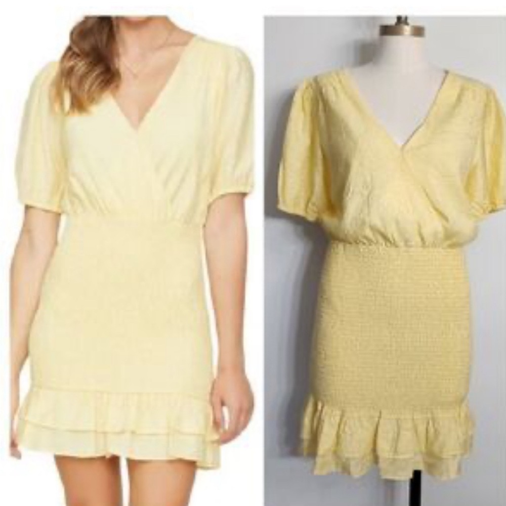 LOST + WANDER Yellow Mini Smock Dress With Ruffled Hem